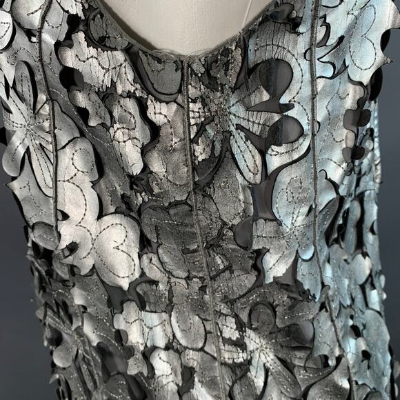 MARC JACOBS Size 0 Silver Grey Leather Floral Cut Out Sleeveless Dress Top - Picture 10 of 12